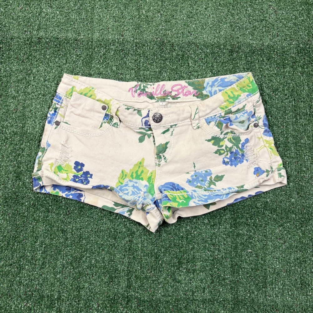 Y2K Vanilla Star Floral Denim Shorts